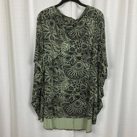 Bryn Walker Green&Brown Leaf Print Cowl Neck Dolman Sleeve Poncho Blouse Sz.L - Picture 4 of 11